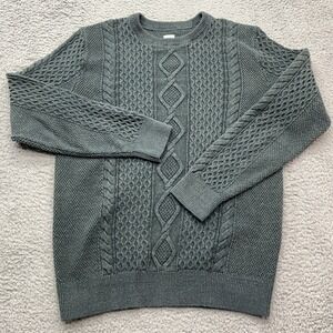 GAP Budding Cable Knit Fisherman Sweater Mens Large Tall Pine Green Chunky